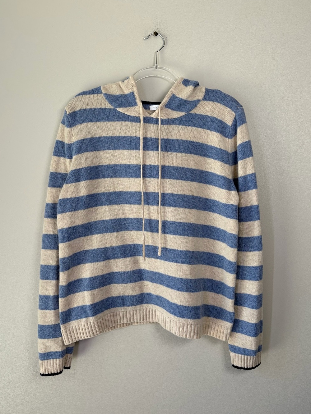 Tabitha Webb Light Blue and Cream Striped Wool Blend Hoodie